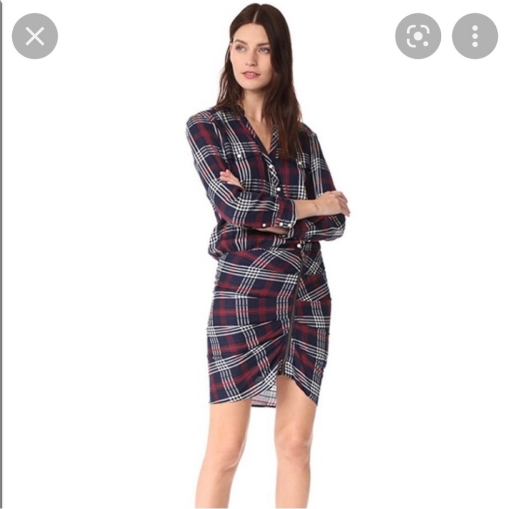 Veronica beard plaid zipper rouched mini shirt dress